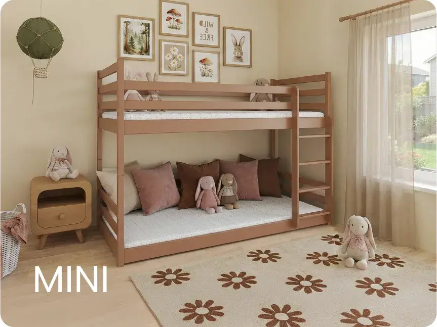 Cynamonowe łóżko piętrowe z dolnym pokładem podłogowym